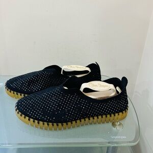 Ilse Jacobsen Tulip  Women Black MetallicMicrofiber Slip-On Casual Sz 9,5 (EU 40